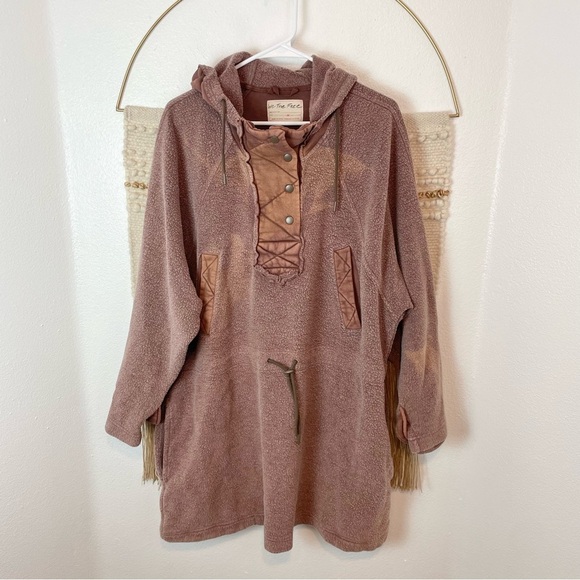 Free People Jacket Hood Pullover Sadie Surplus Fleece We The Free Brown Large M - Picture 3 of 7